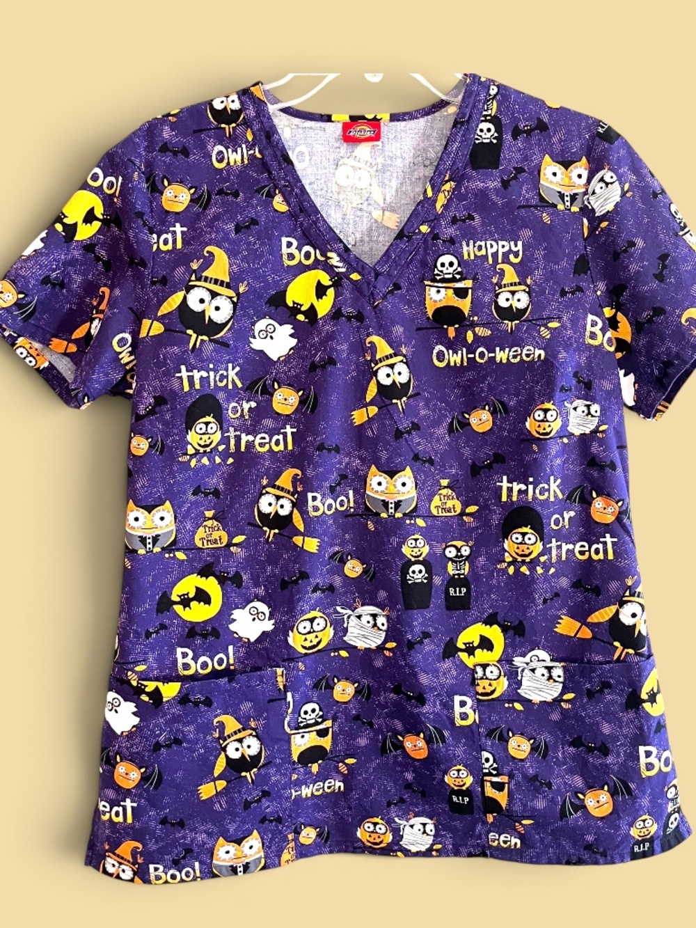 Dickies Owl-O-Ween Halloween Scrub Top Size M (est)